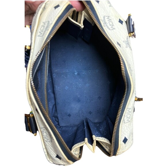 MCM Vintage Navy & White
Visetos Boston Leather Handbag w/Gold MCM Logo - Picture 13 of 16